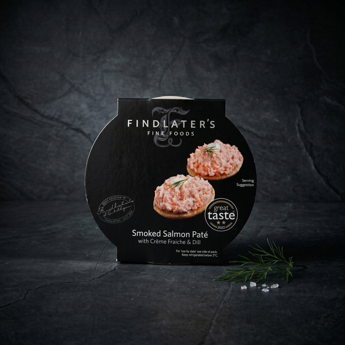 Findlater's Fine Foods Smoked Salmon Paté with crème fraiche and dill, an elegant Scottish seafood starter for luxury hampers.